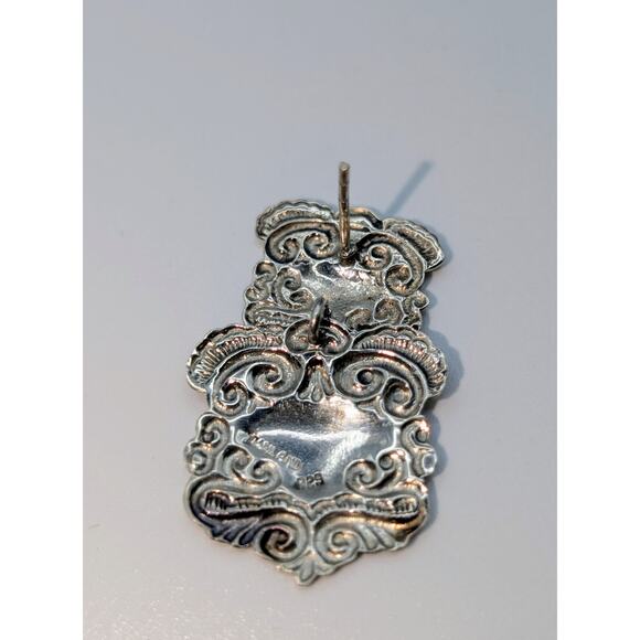 VTG Art Nouveau 925 Sterling Silver Doorknocker Embossed Ornate Drop Earrings - Picture 4 of 6